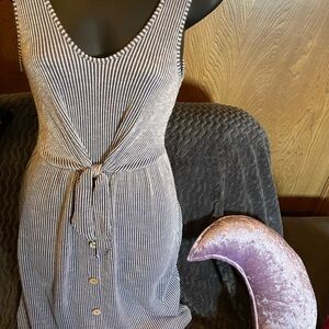 Blue Striped Dress with Tie Front